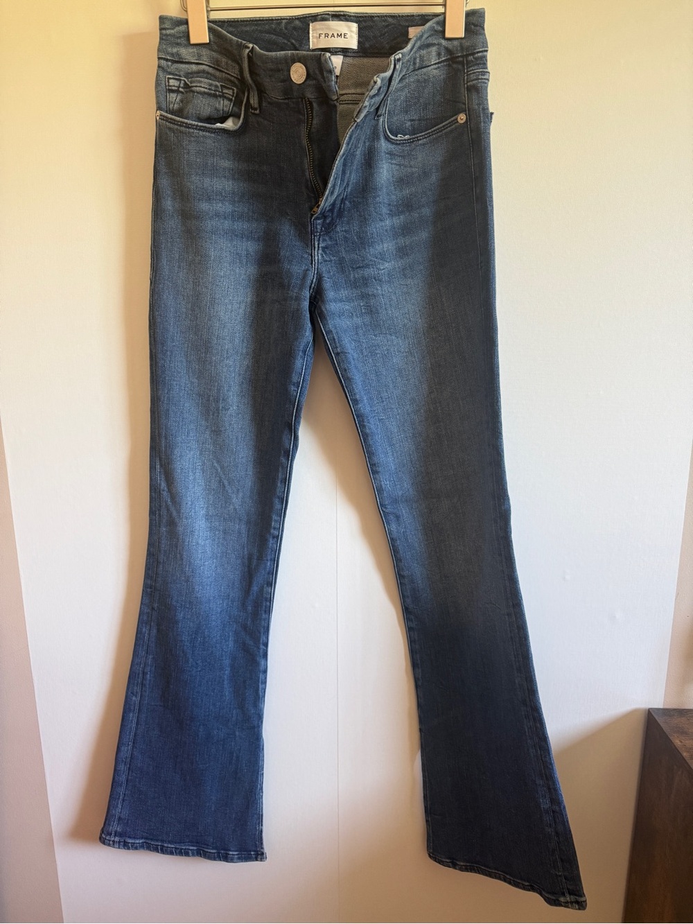 FRAME Le Mini Boot Jeans 28 Side Slit Hem Dark Wash Denim